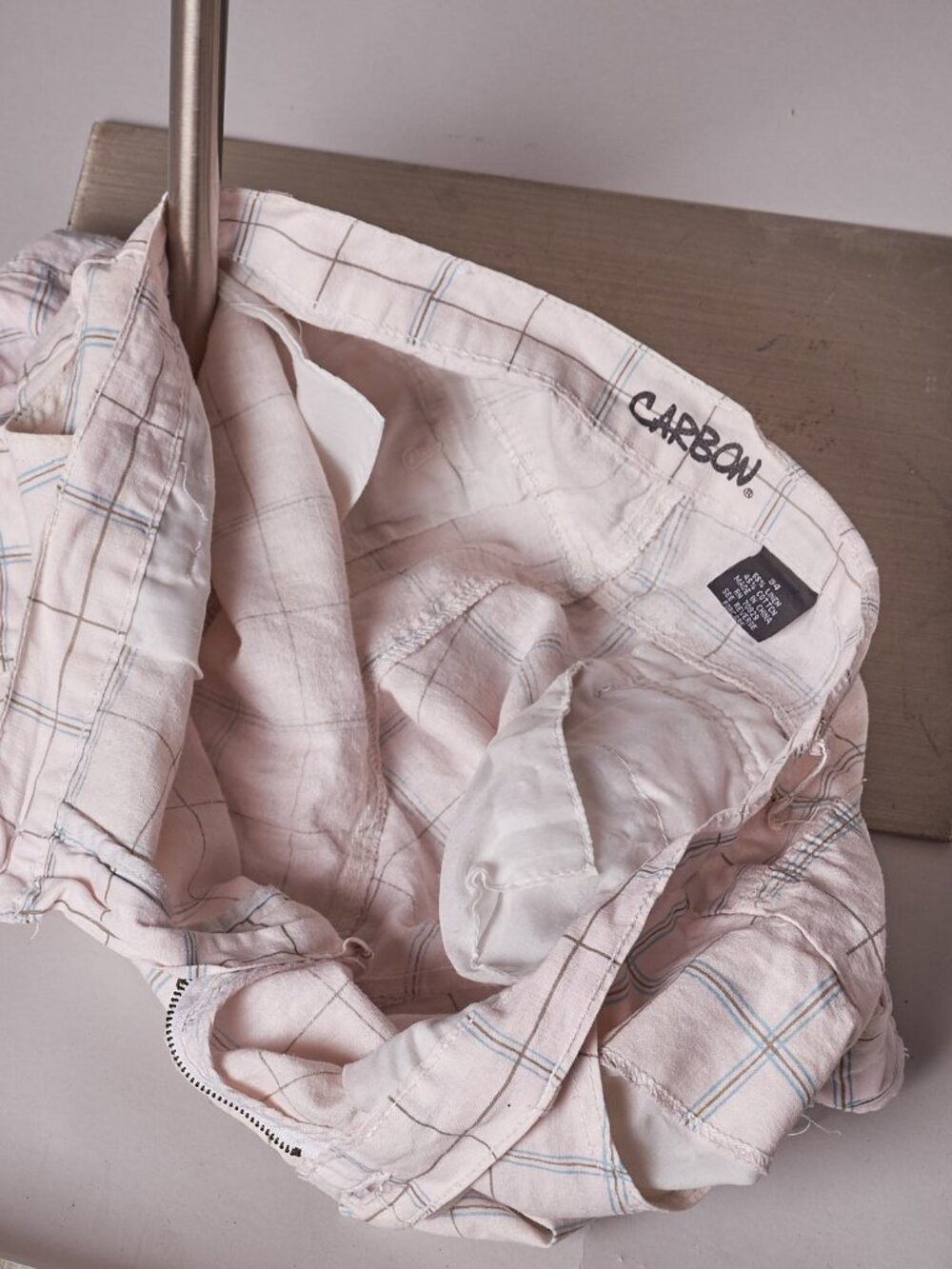 Late 90s Carbon Plaid Linen and Cotton Cargo Shorts